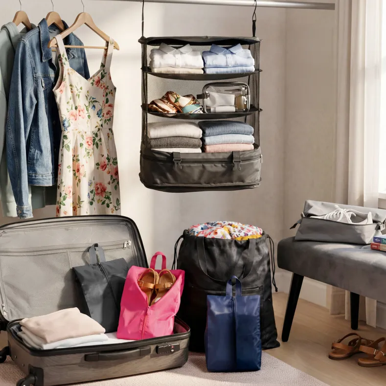 Suitcase Storage Ideas - Laundry Bag, Shoe Bags, Hanging Organizer