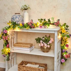 Summer Butterfly and Flower Lighted Wreath or Garland-Seasonal Decor