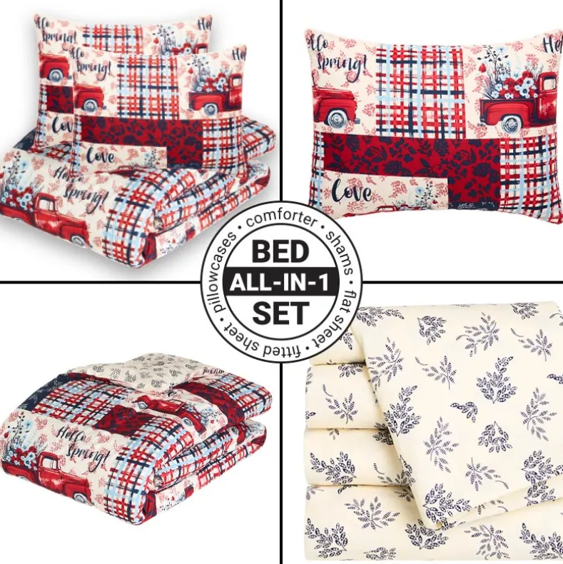 Summer Plaid Truck Complete Comforter Set with Sheets