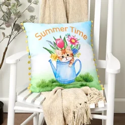 Summertime Pet Embroidered Decorative Pillow