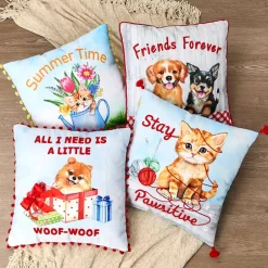 Summertime Pet Embroidered Decorative Pillow