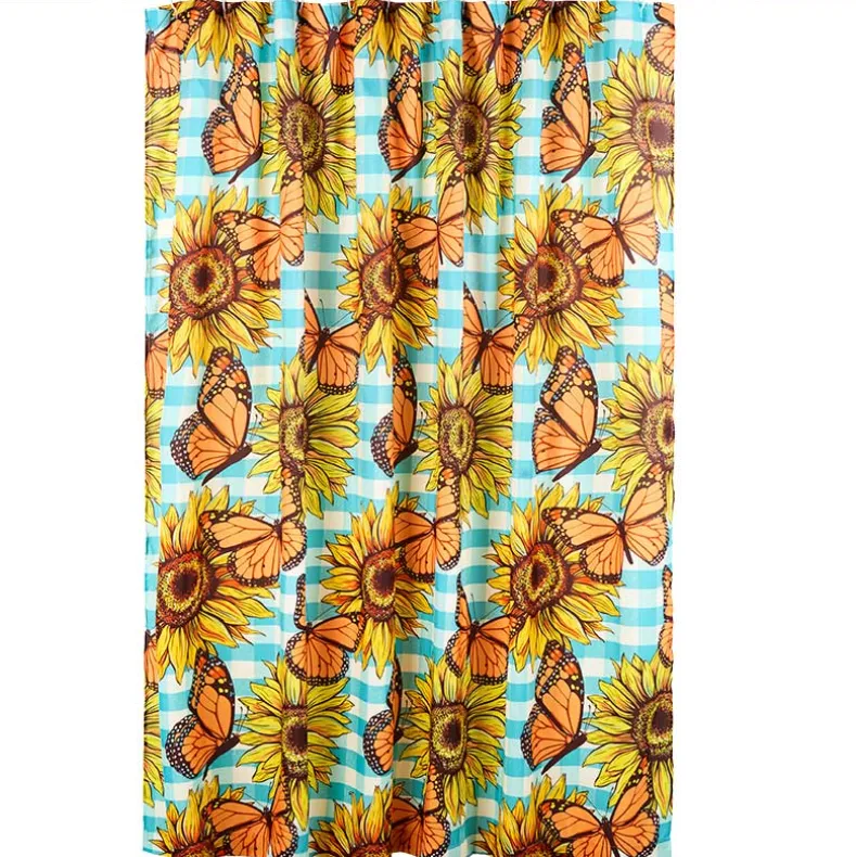 Sunflower and Butterfly Shower Curtain or Memory Foam Bath Rug