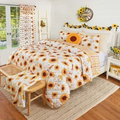 Sunflowers and Gnomes Full/Queen or King Quilt, Sham, or Accent Pillow