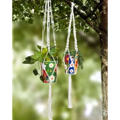 Talavera-Inspired Metal Planters - Set of 2