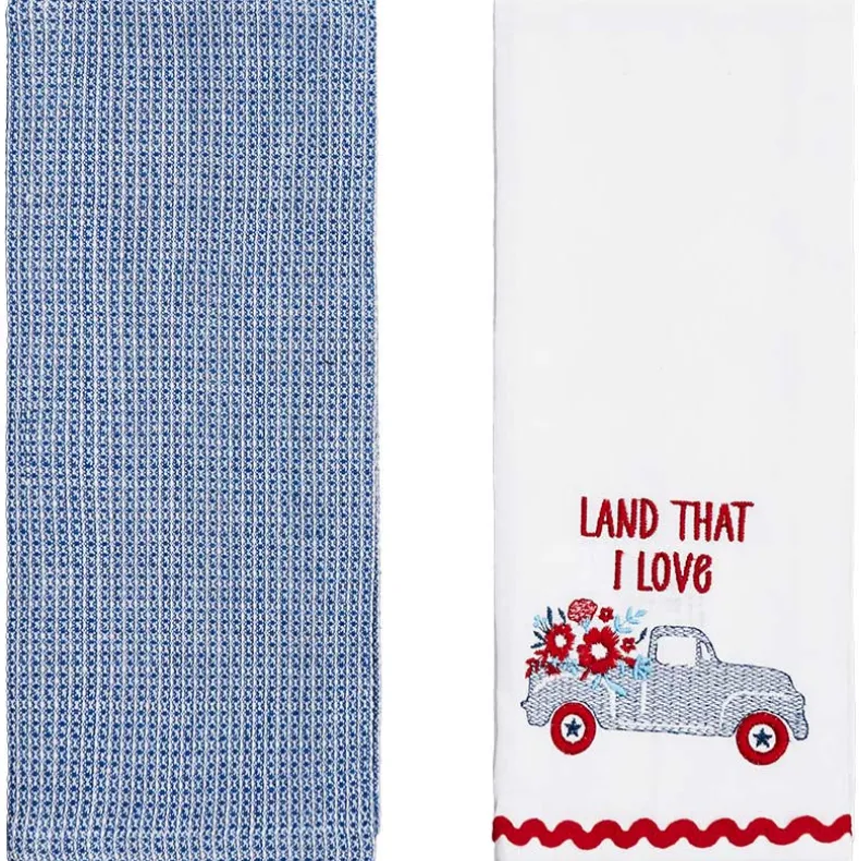 4th of July Themed Embroidered Kitchen Towels, Set of 2