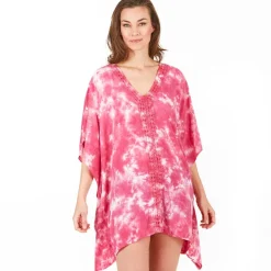 Tie-Dye Lace Trim Cover-Up Caftan