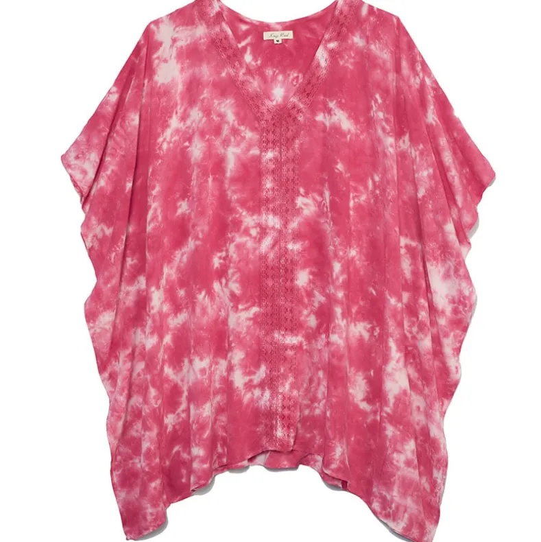 Tie-Dye Lace Trim Cover-Up Caftan