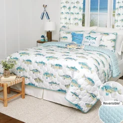 Tisa Fish Reversible Full/Queen or King Quilt, Sham, or Decorative Pillow