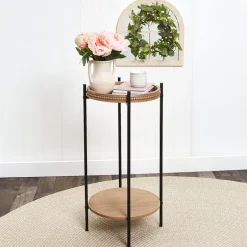 Two Tiered Round Side Table with Beaded Edge Design 13" dia x 26"H