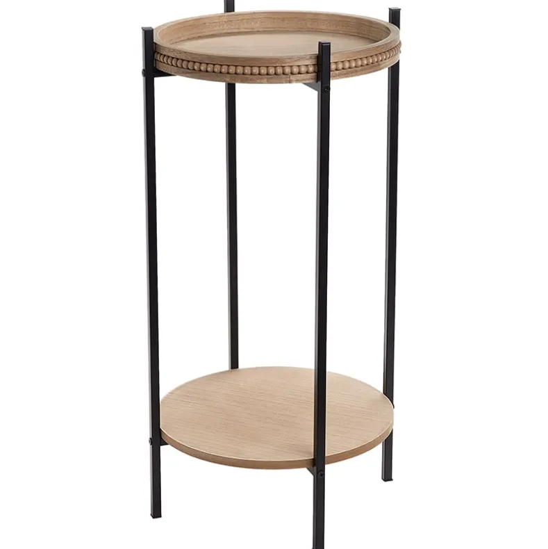 Two Tiered Round Side Table with Beaded Edge Design 13" dia x 26"H