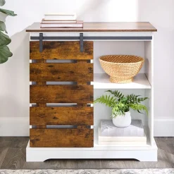 Two Tone Slidling Door Storage Cabinet with Shelves 31.5"H