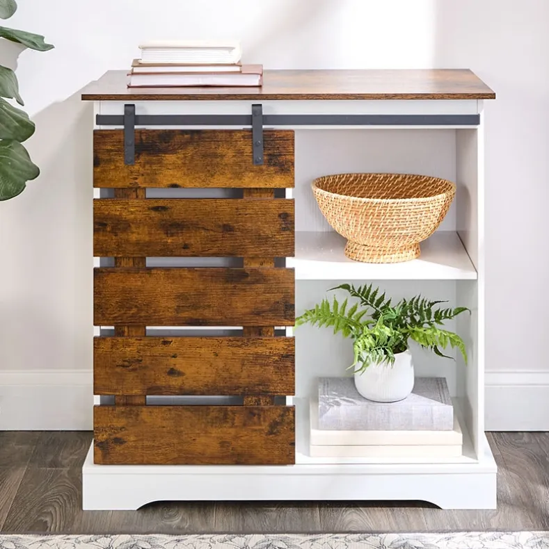 Two Tone Slidling Door Storage Cabinet with Shelves 31.5"H