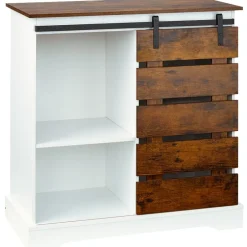 Two Tone Slidling Door Storage Cabinet with Shelves 31.5