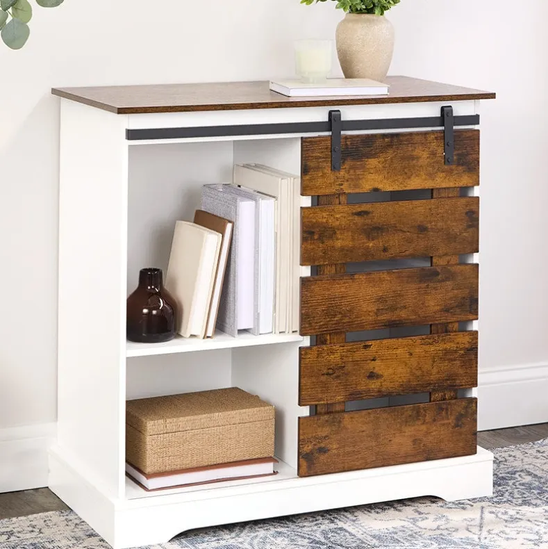 Two Tone Slidling Door Storage Cabinet with Shelves 31.5"H