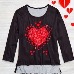 Valentine's Day Heart Long Sleeve T Shirt Black