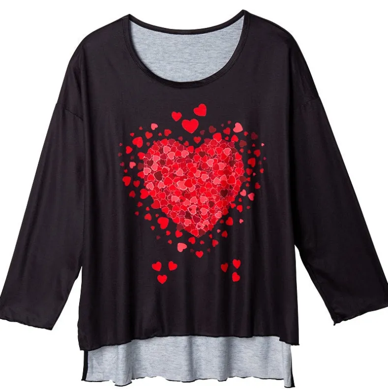 Valentine's Day Heart Long Sleeve T Shirt Black