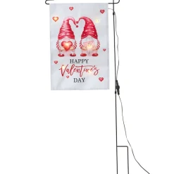 Valentine's Gnome Flag with Hearts and Pole Stake Solar LED