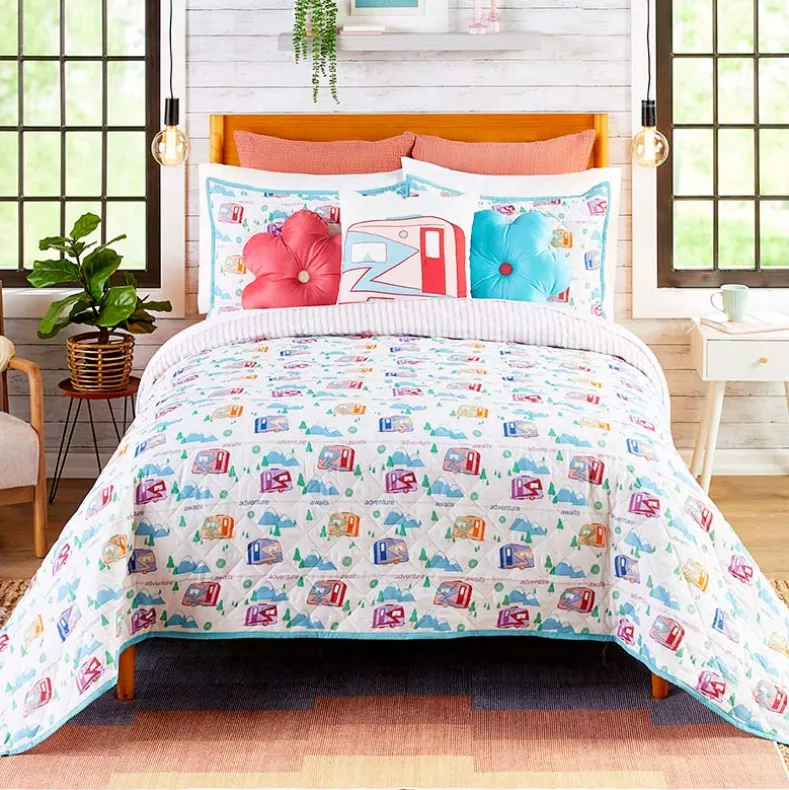 Vintage Camper Reversible Quilt, Sham, or Accent Pillow