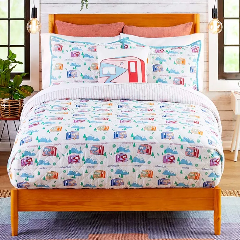 Vintage Camper Reversible Quilt, Sham, or Accent Pillow