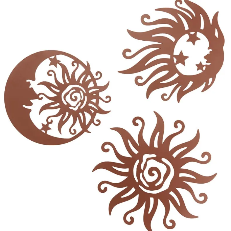 Wall Art Celestial Metal 3 Piece Set Sun And Moon Decor