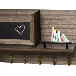 Wall Mounted Entryway Organizer Shelf with Chalkboard and Mail Bin