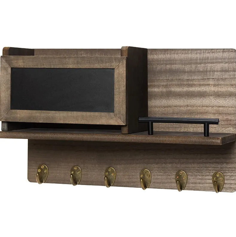 Wall Mounted Entryway Organizer Shelf with Chalkboard and Mail Bin
