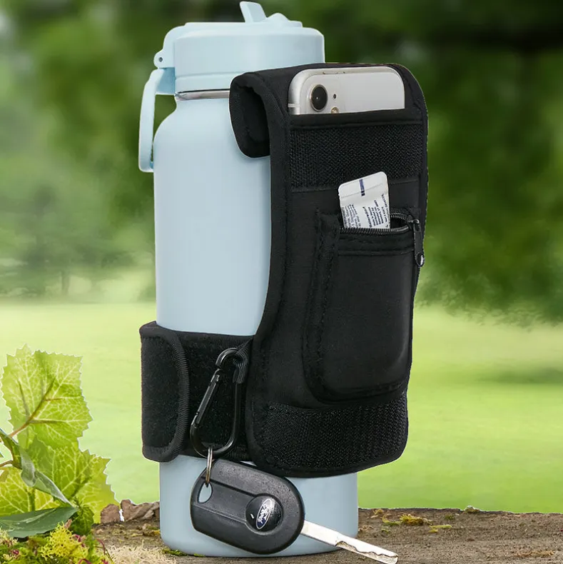 Water Bottle Pouch With Cell Phone Pocket, Secure Pocket and Lanyard