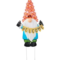 Welcome Gnome Garden Stake With Solar Flower Hat