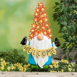 Welcome Gnome Garden Stake With Solar Flower Hat