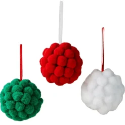 Whimsical Felt Pom Pom Ornaments Set of 3