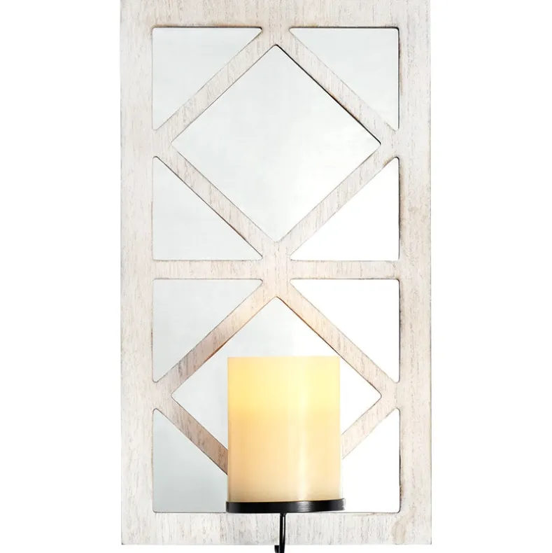 Windowpane Mirror Wall Sconce With Candle - Black, Natural, or White