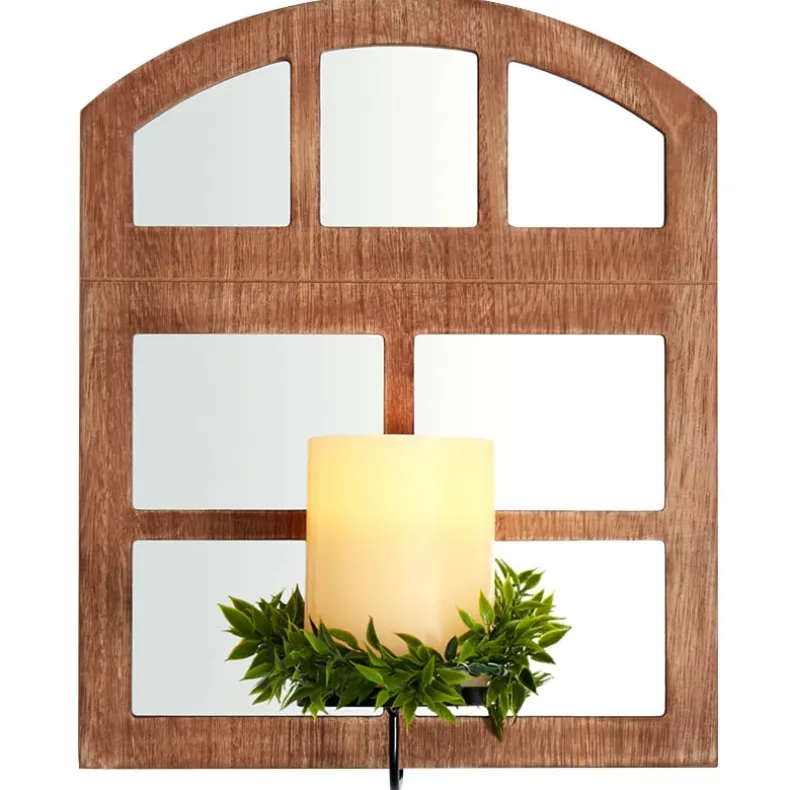 Windowpane Mirror Wall Sconce With Candle - Black, Natural, or White