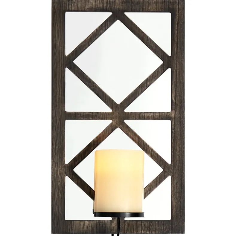 Windowpane Mirror Wall Sconce With Candle - Black, Natural, or White