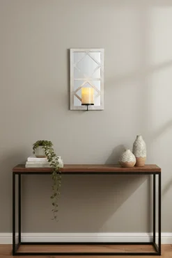 Windowpane Mirror Wall Sconce With Candle - Black, Natural, or White