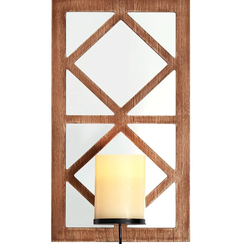 Windowpane Mirror Wall Sconce With Candle - Black, Natural, or White