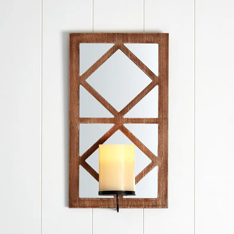 Windowpane Mirror Wall Sconce With Candle - Black, Natural, or White