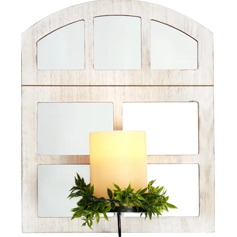Windowpane Mirror Wall Sconce With Candle - Black, Natural, or White