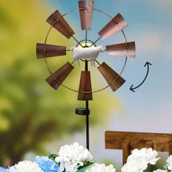 Wind Spinner Country Windmill With Cow Motif Garden Stake