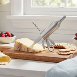 Wine Bottle Tool - Corkscrew, Cap Lifter, Magnifier, Knife, Cutter Blade