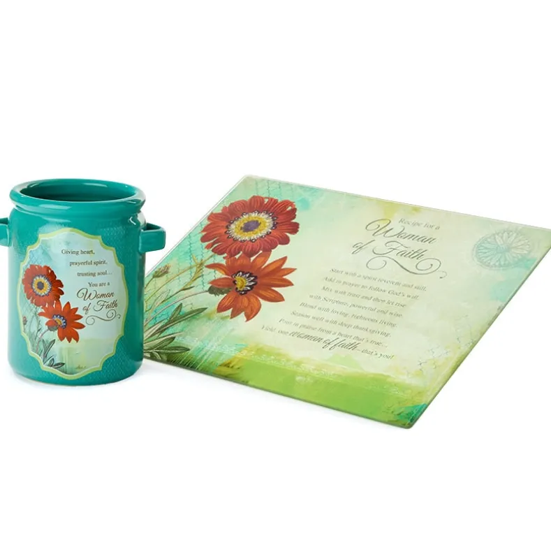Woman of Faith Religious Kitchen Gifts - Utensil Crock or Cutting Board