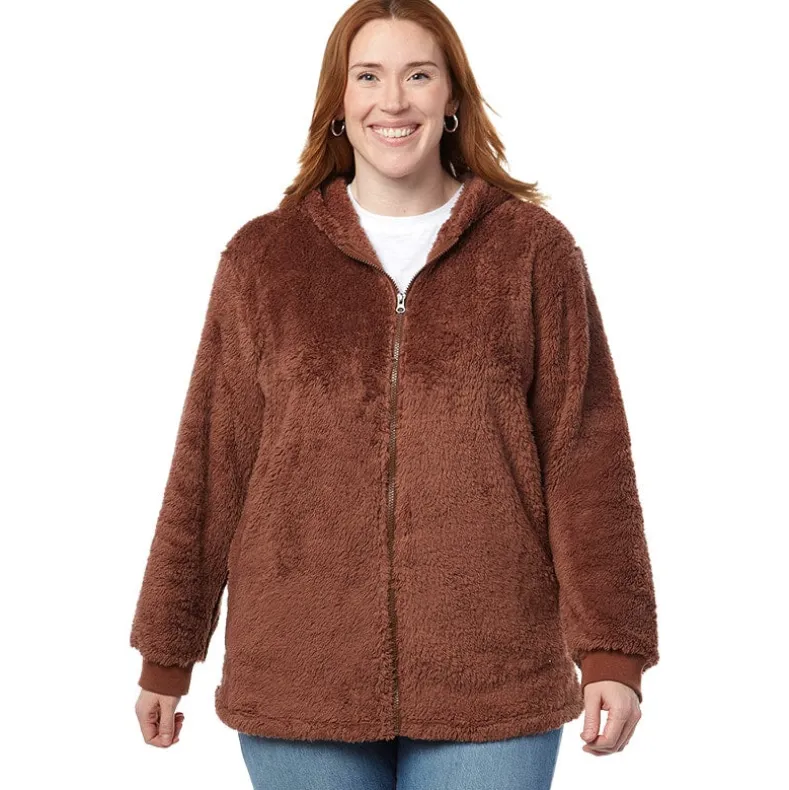 Women's Brown Zip-Up Fleece Hoodie