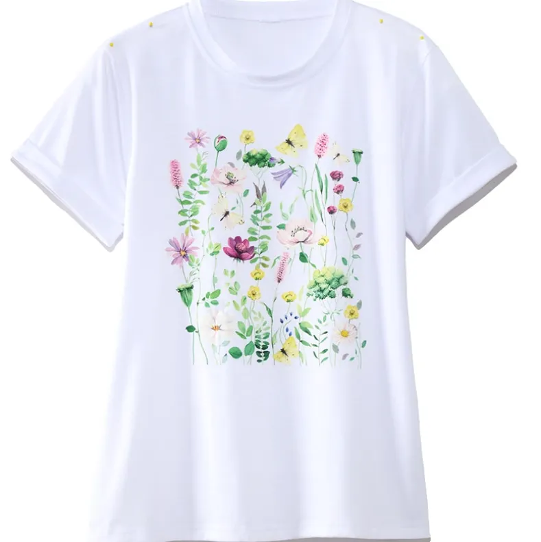 Women's Colorful Floral Short Sleeve Graphic T-Shirt