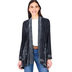 Women's Embroidered Velvet Open Front Cardigan