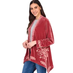 Women's Embroidered Velvet Open Front Cardigan