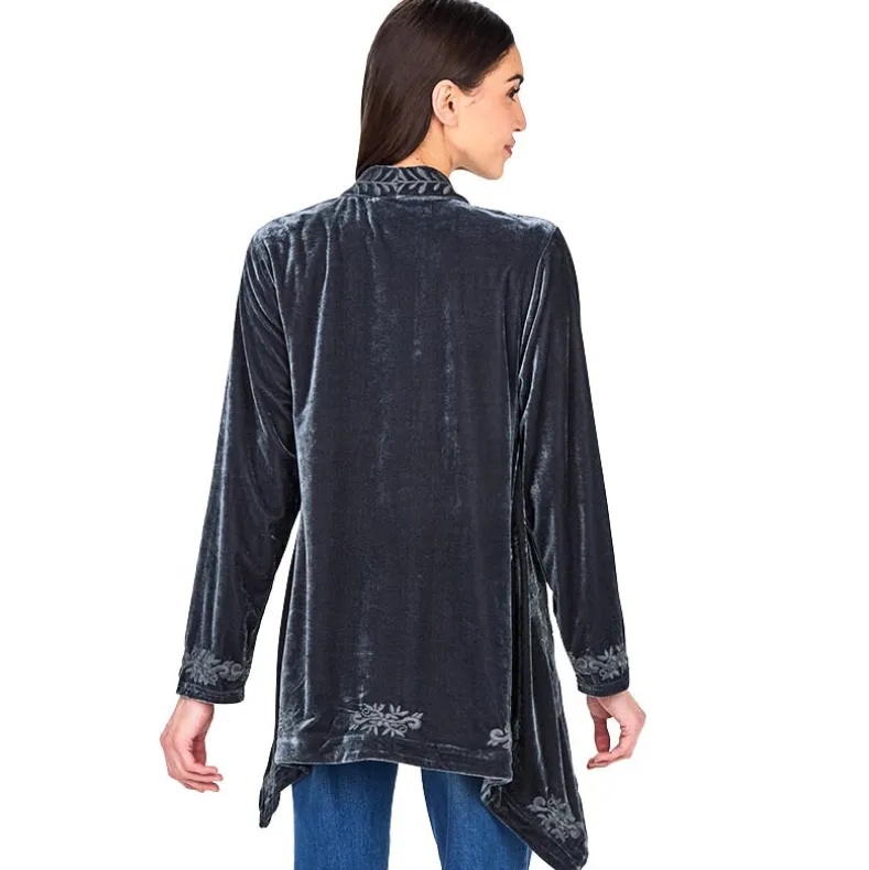 Women's Embroidered Velvet Open Front Cardigan