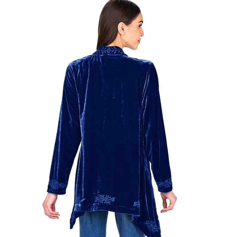 Women's Embroidered Velvet Open Front Cardigan
