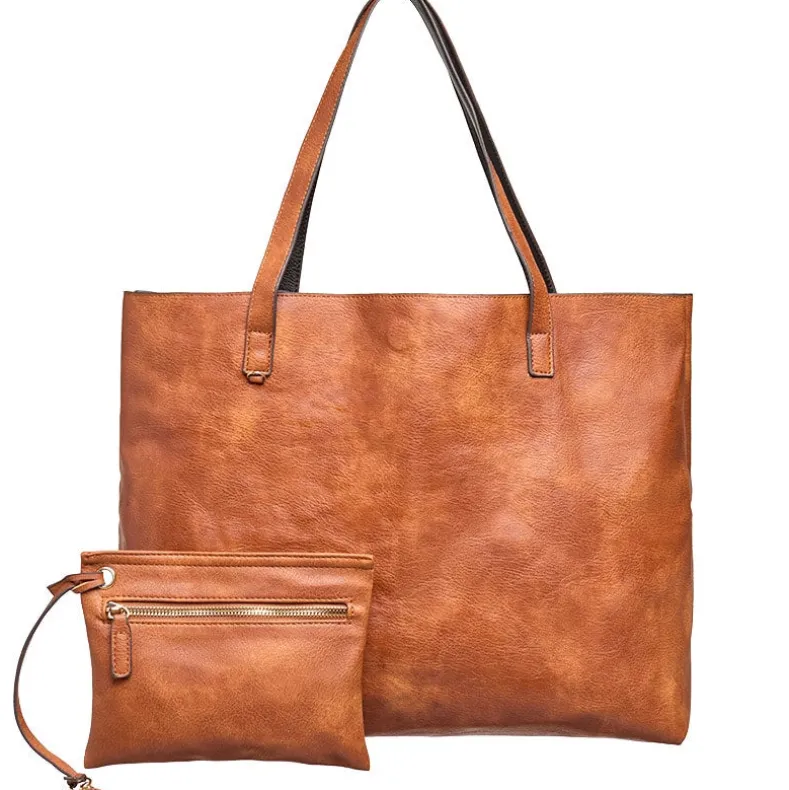 Women's Faux Leather Reversible Tote Bag with Matching Purse