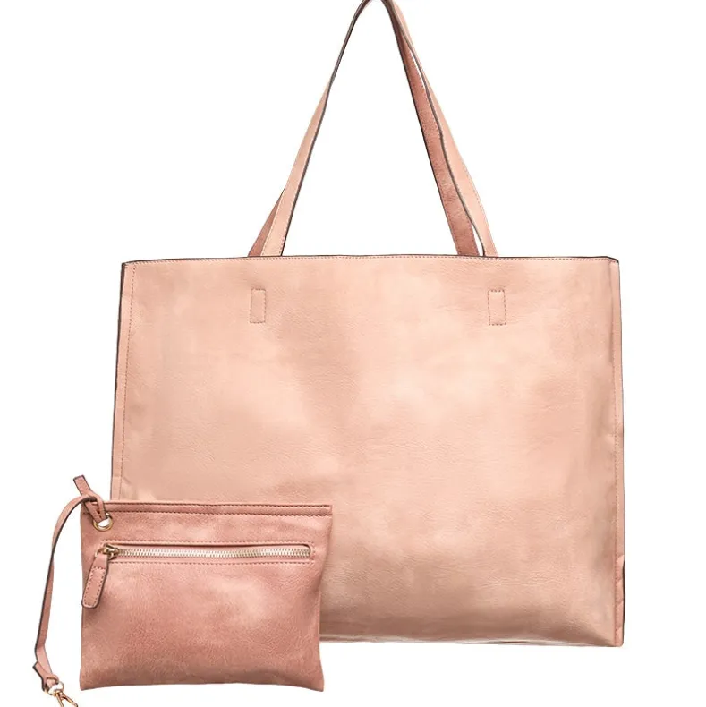 Women's Faux Leather Reversible Tote Bag with Matching Purse