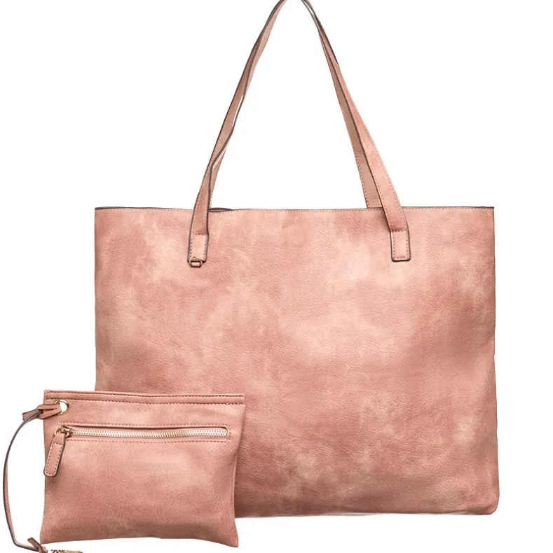 Women's Faux Leather Reversible Tote Bag with Matching Purse