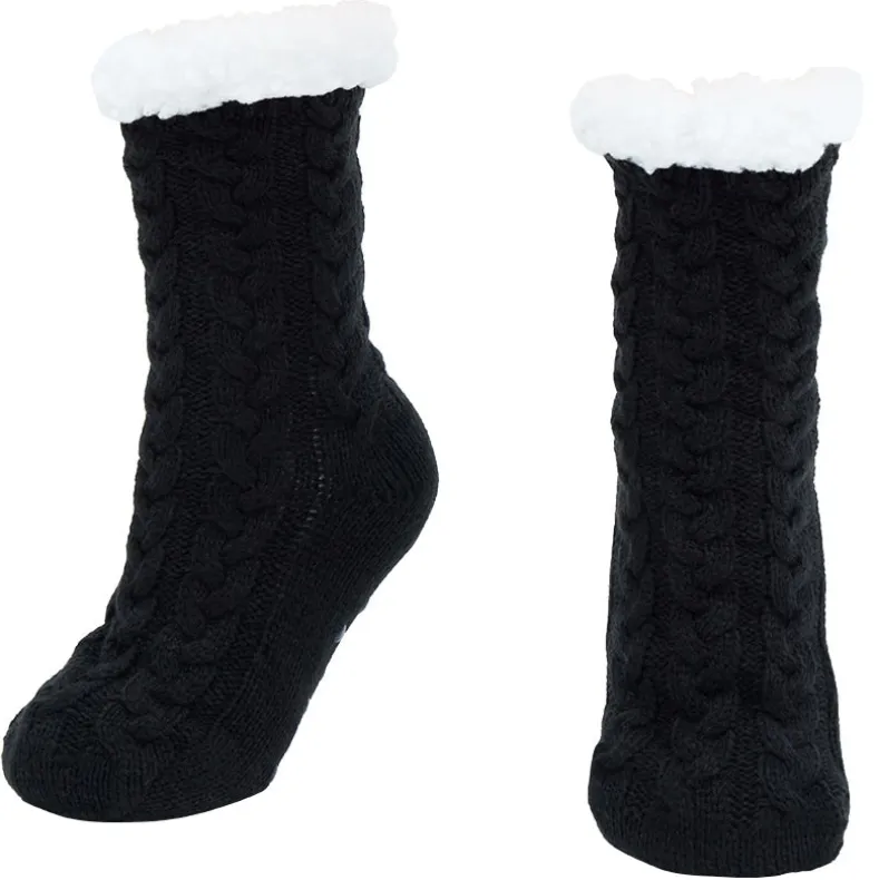 Women's Fleece-Lined Knitted Slipper Socks with Grippers